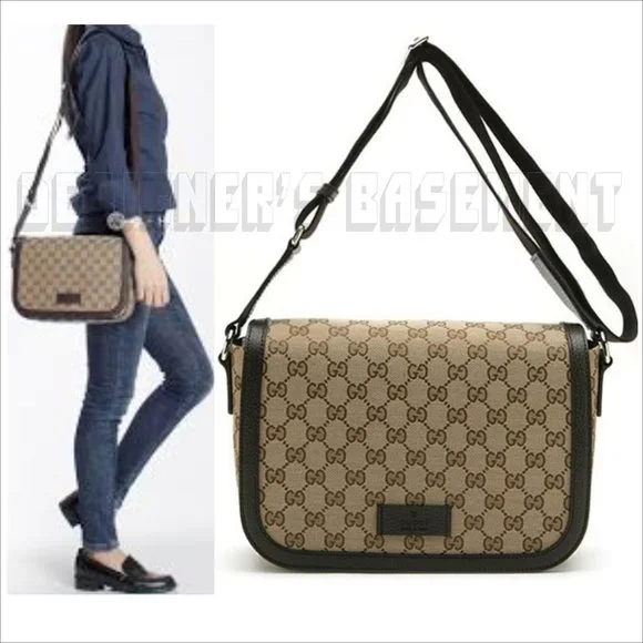 GUCCI brown Original GG Canvas & Leather crossbody flap Shoulder Messenger Bag - Picture 4 of 11